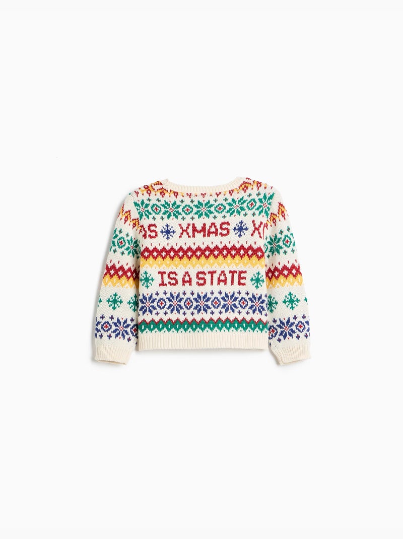 Gebreide kersttrui, mo fashion Ecru - Kiabi