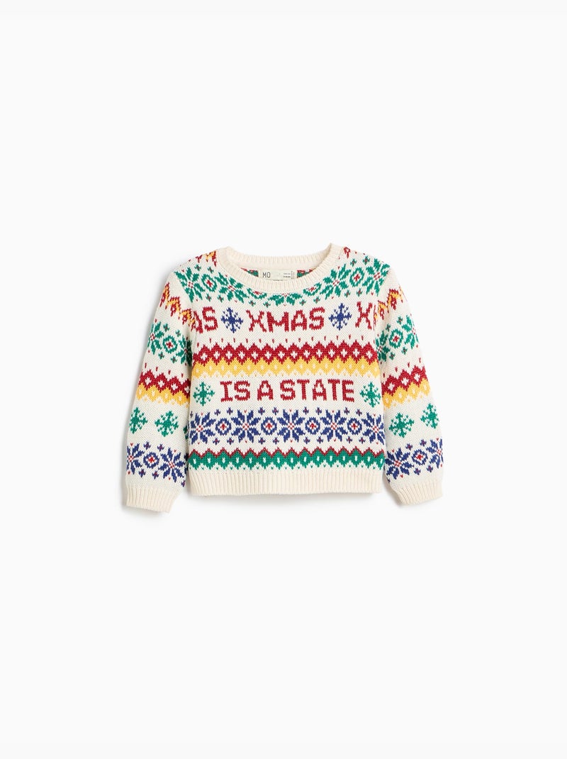 Gebreide kersttrui, mo fashion Ecru - Kiabi
