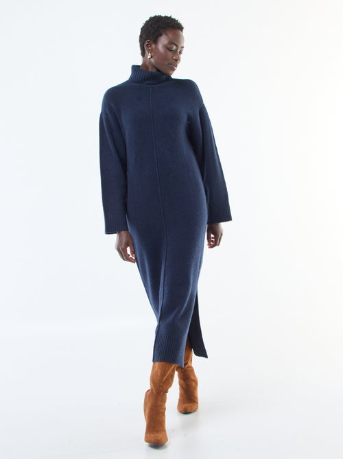 Gebreide lange jurk met col - Kiabi