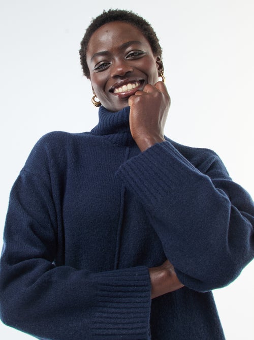 Gebreide lange jurk met col - Kiabi