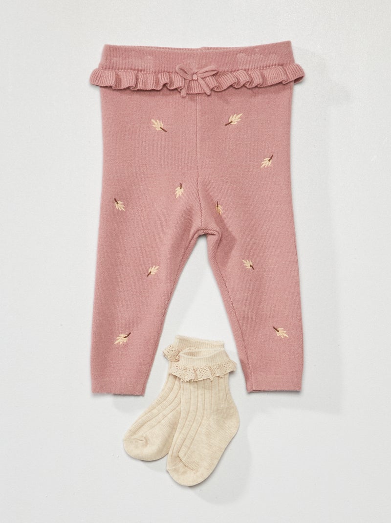 Gebreide legging met borduursel + sokjes - 2-delig ROSE - Kiabi