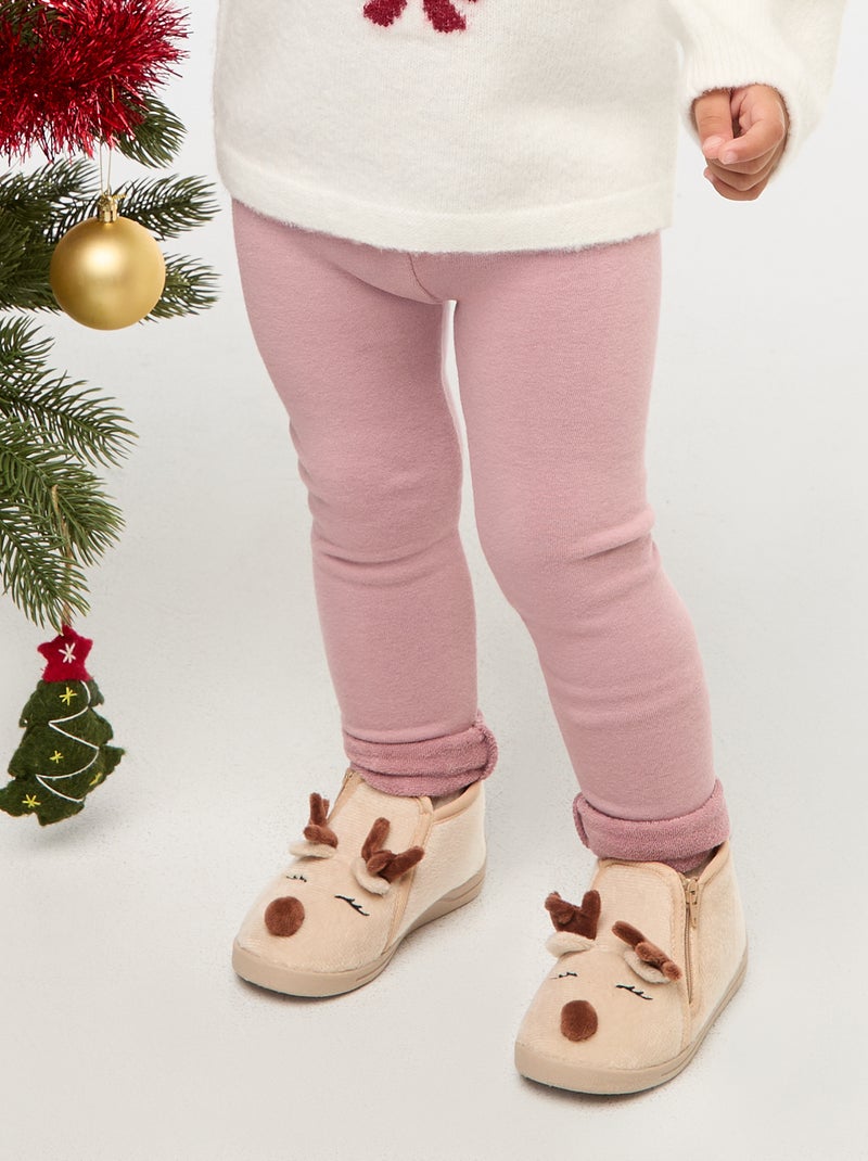 Gebreide legging met geruwde binnenzijde van effen katoen Rose - Kiabi