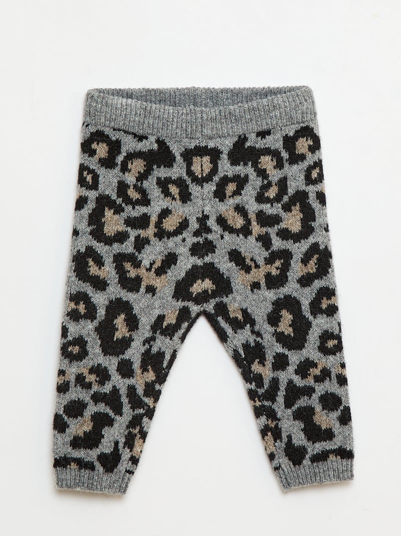 Gebreide legging met luipaardprint Grijs - Kiabi