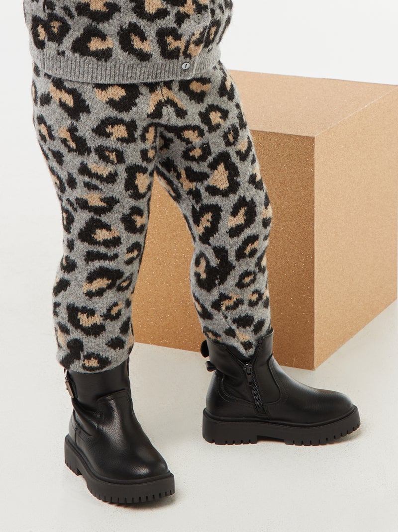 Gebreide legging met luipaardprint Grijs - Kiabi
