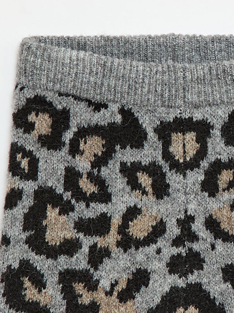 Gebreide legging met luipaardprint Grijs - Kiabi