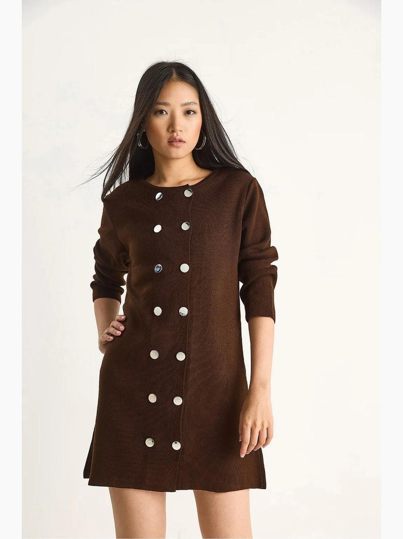 Gebreide mini-jurk met knopen lucci Chocoladebruin - Kiabi
