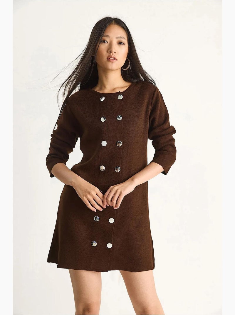 Gebreide mini-jurk met knopen lucci Chocoladebruin - Kiabi