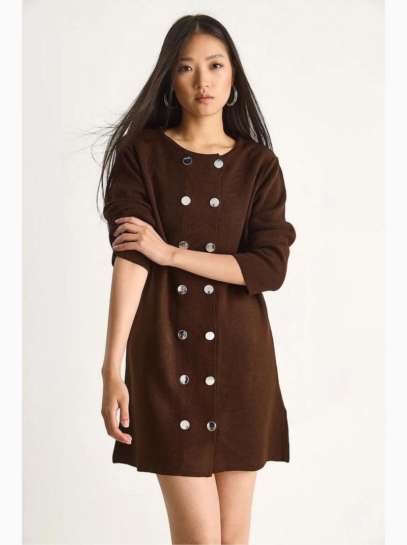 Gebreide mini-jurk met knopen lucci Chocoladebruin - Kiabi