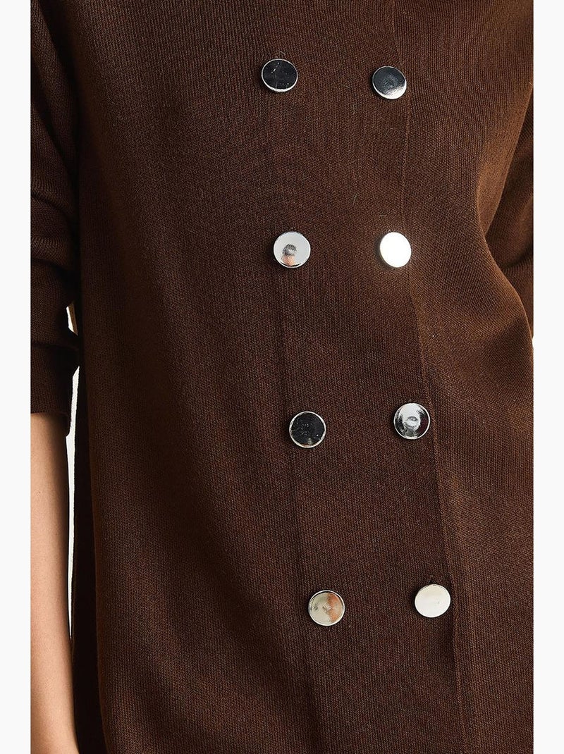 Gebreide mini-jurk met knopen lucci Chocoladebruin - Kiabi