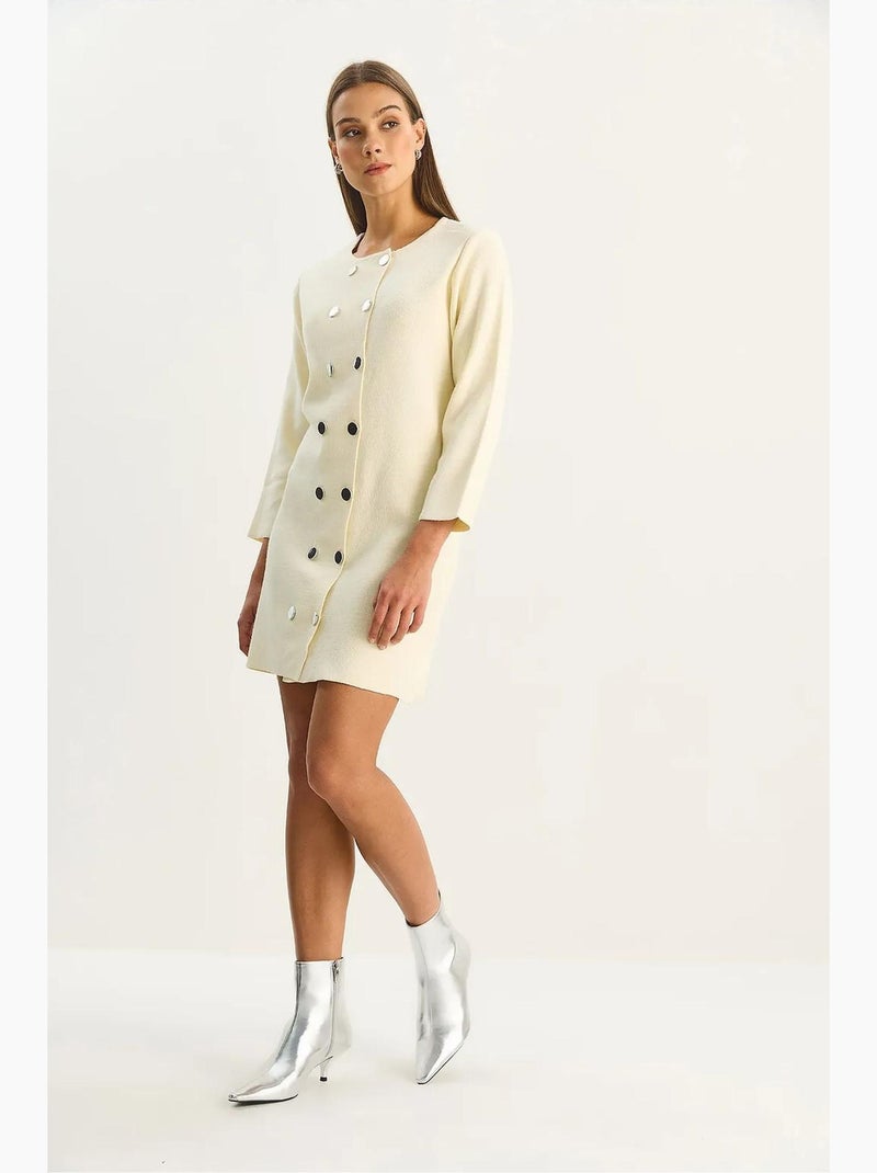 Gebreide mini-jurk met knopen lucci Crème - Kiabi