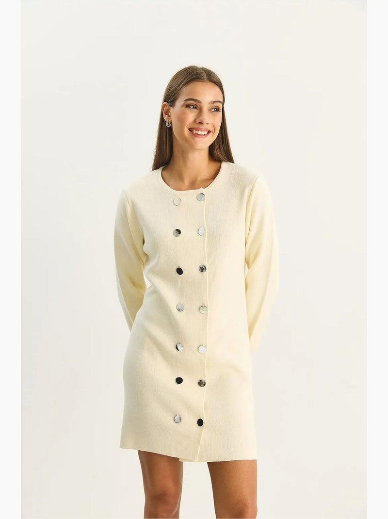 Gebreide mini-jurk met knopen lucci Crème - Kiabi