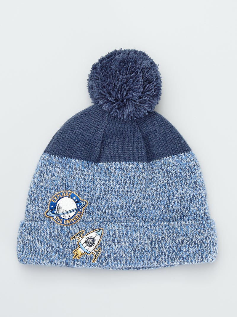 Gebreide muts met geborduurd detail BLAUW - Kiabi