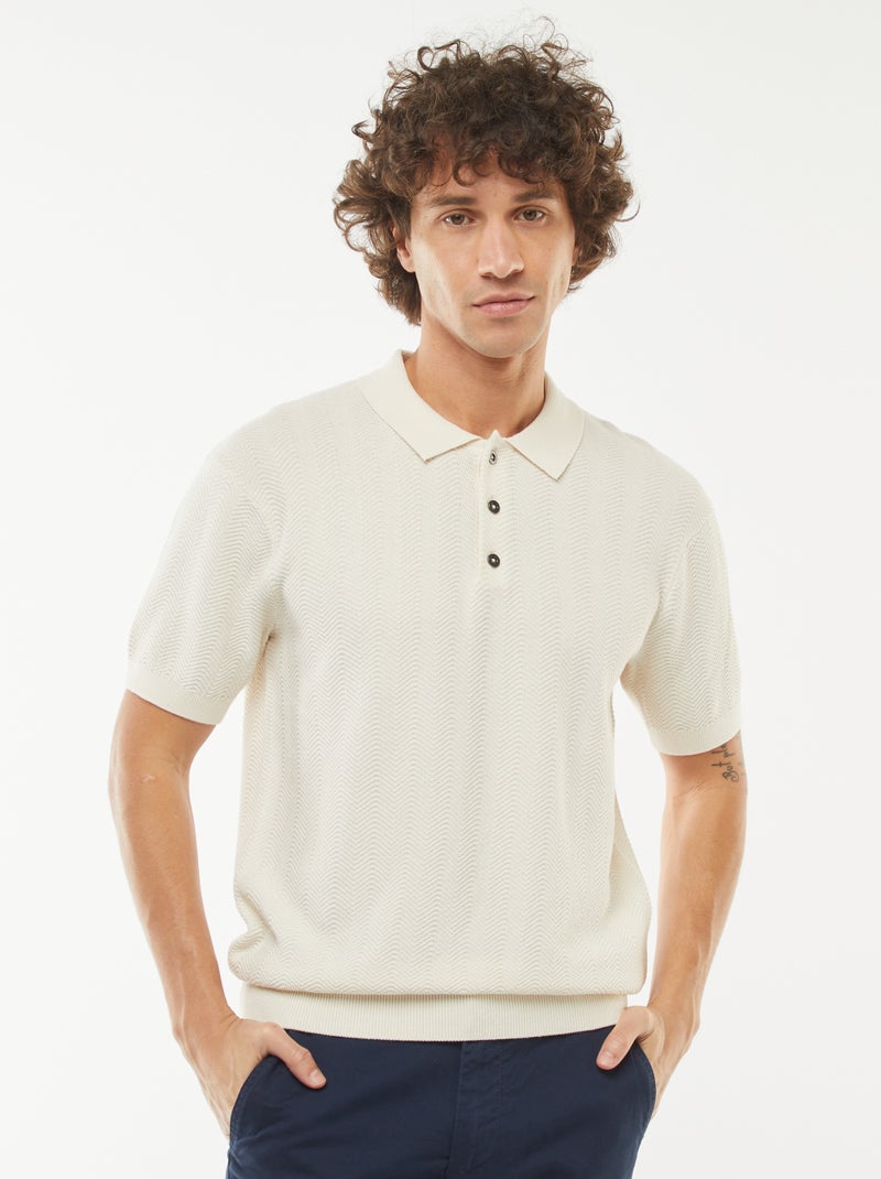 Gebreide polo met korte mouw Wit - Kiabi
