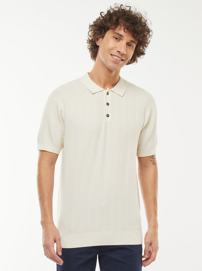 Gebreide polo met korte mouw Wit - Kiabi