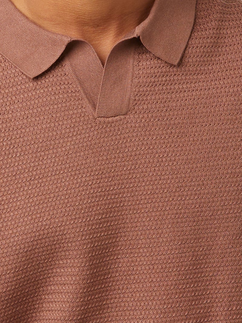 Gebreide polo met korte mouwen Bruin - Kiabi