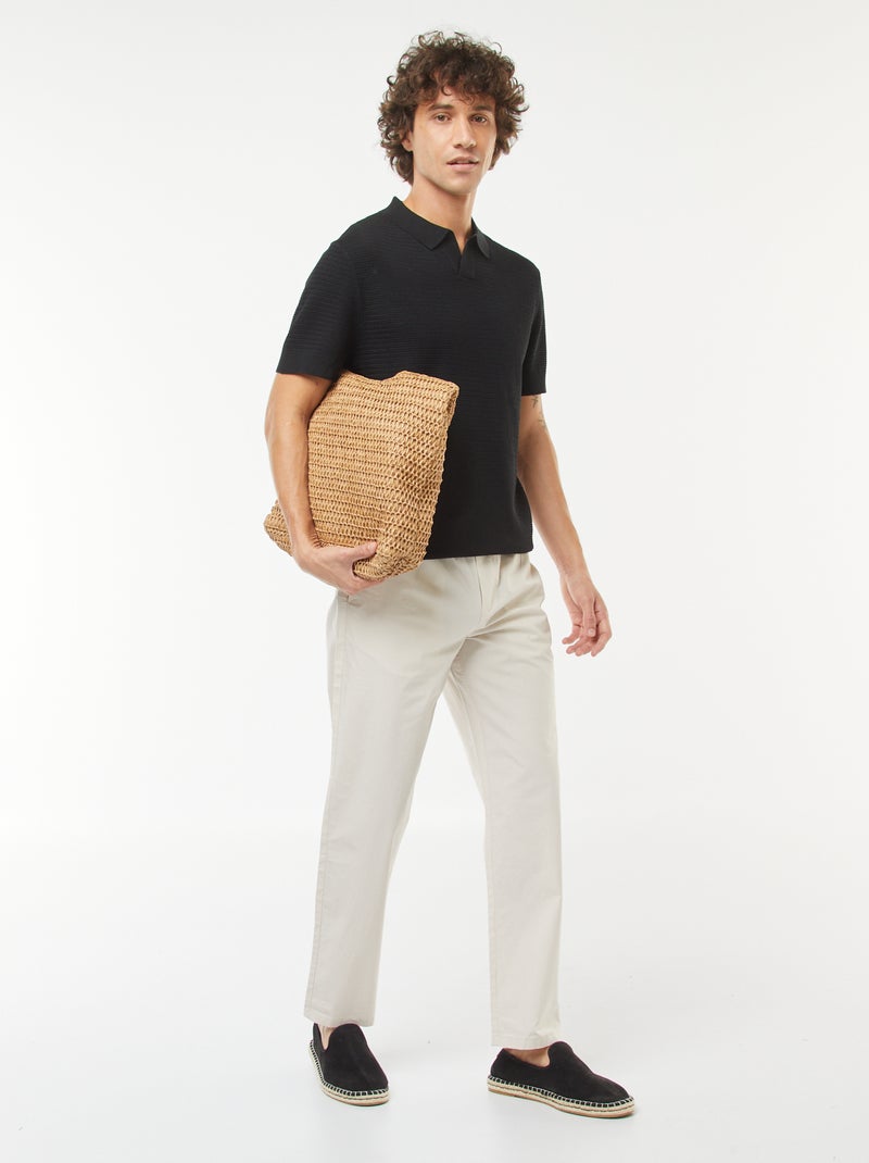 Gebreide polo met korte mouwen zwart - Kiabi