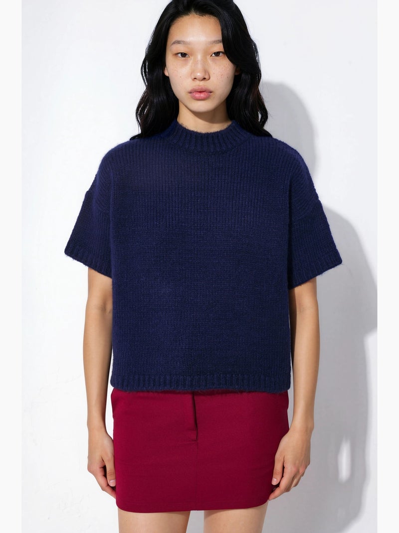 Gebreide sweater met ronde hals en relaxed fit hiccup Marineblauw - Kiabi