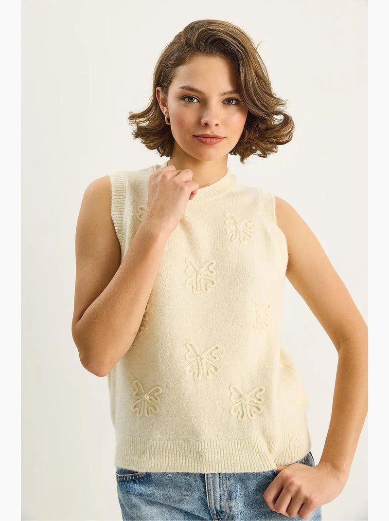 Gebreide sweater-vest met borduursel lucci Crème - Kiabi