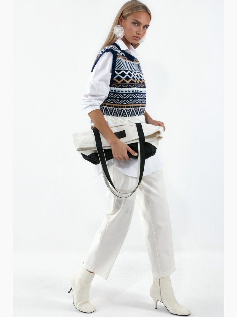 Gebreide sweater-vest met geometrisch patroon hiccup Blauw Wit - Kiabi