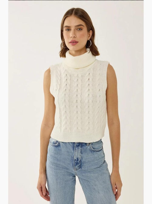 Gebreide trui-gilet met col en haarvlechtpatroon hiccup - Kiabi Gebreide trui-gilet met col en haarvlechtpatroon hiccup - Kiabi