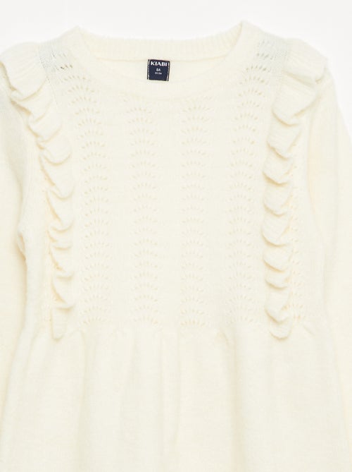 Gebreide trui jurk met ajour breisel en volants - Kiabi