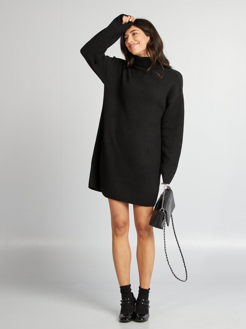 Gebreide trui-jurk met col zwart Kiabi