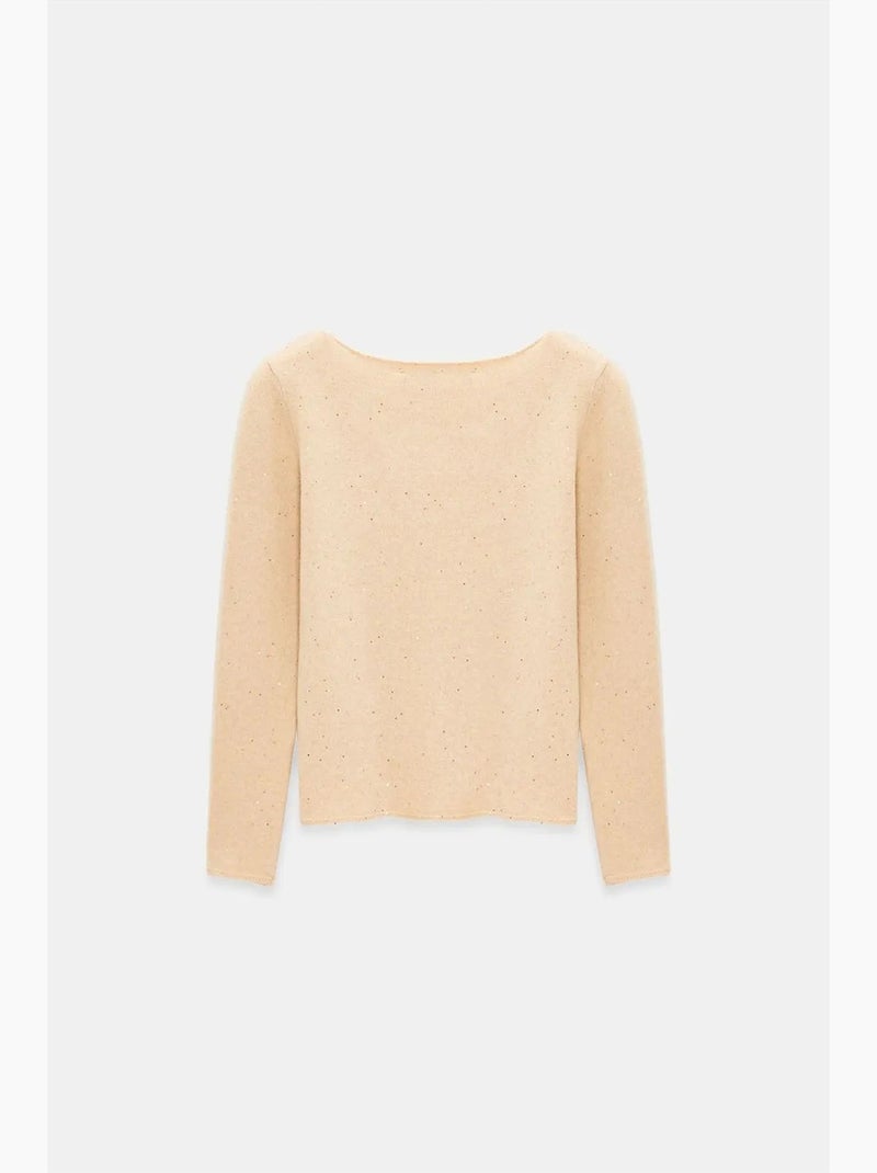 Gebreide trui met boothals en pailletten dilvin Natuurlijk beige - Kiabi