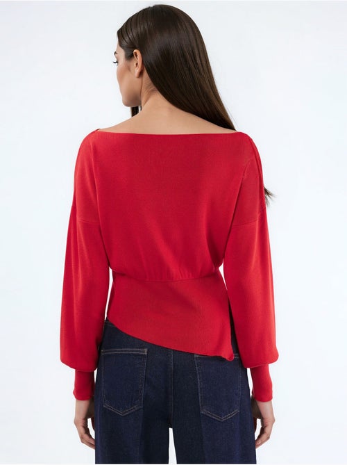 Gebreide trui met boothals in gemerceriseerde look met splitdetail hiccup - Kiabi
