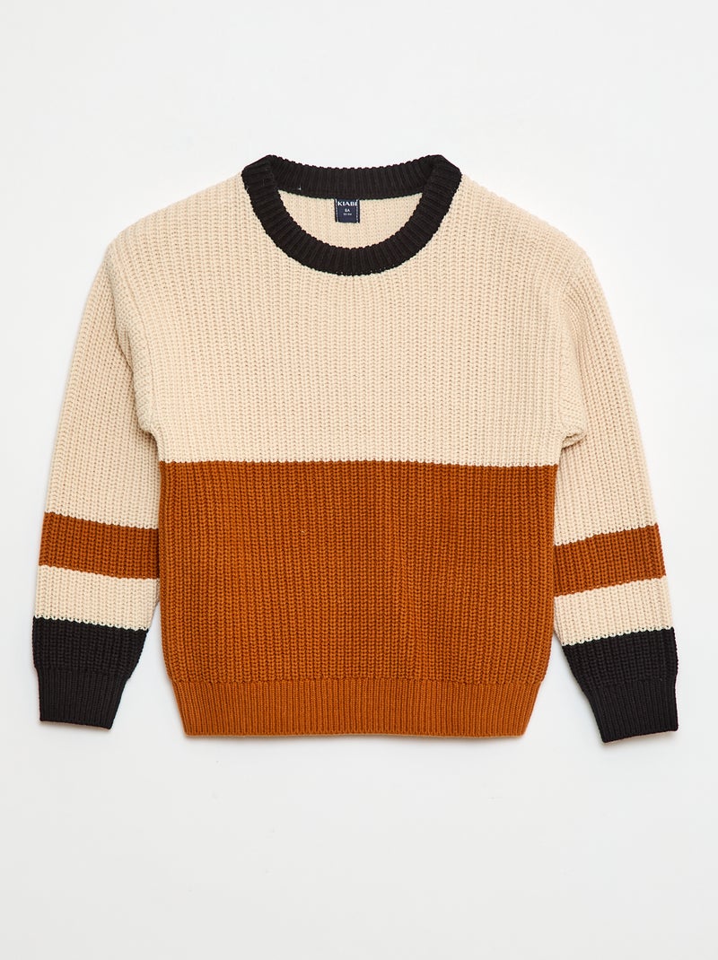 Gebreide trui met color block Biege - Kiabi