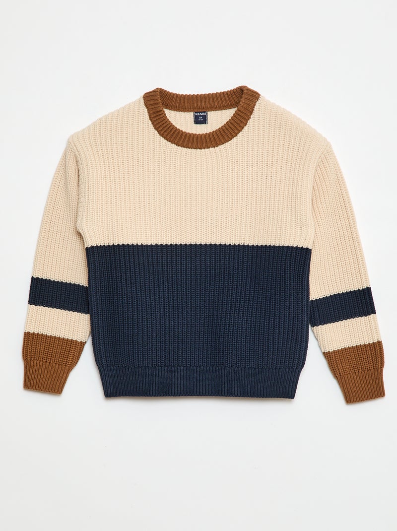 Gebreide trui met color block Biege - Kiabi