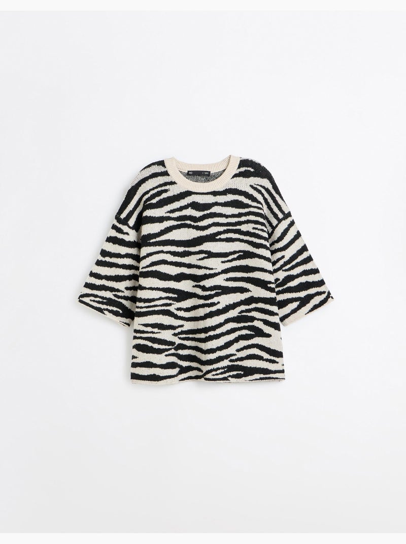 Gebreide trui met dierenprint, mo fashion Ecru - Kiabi