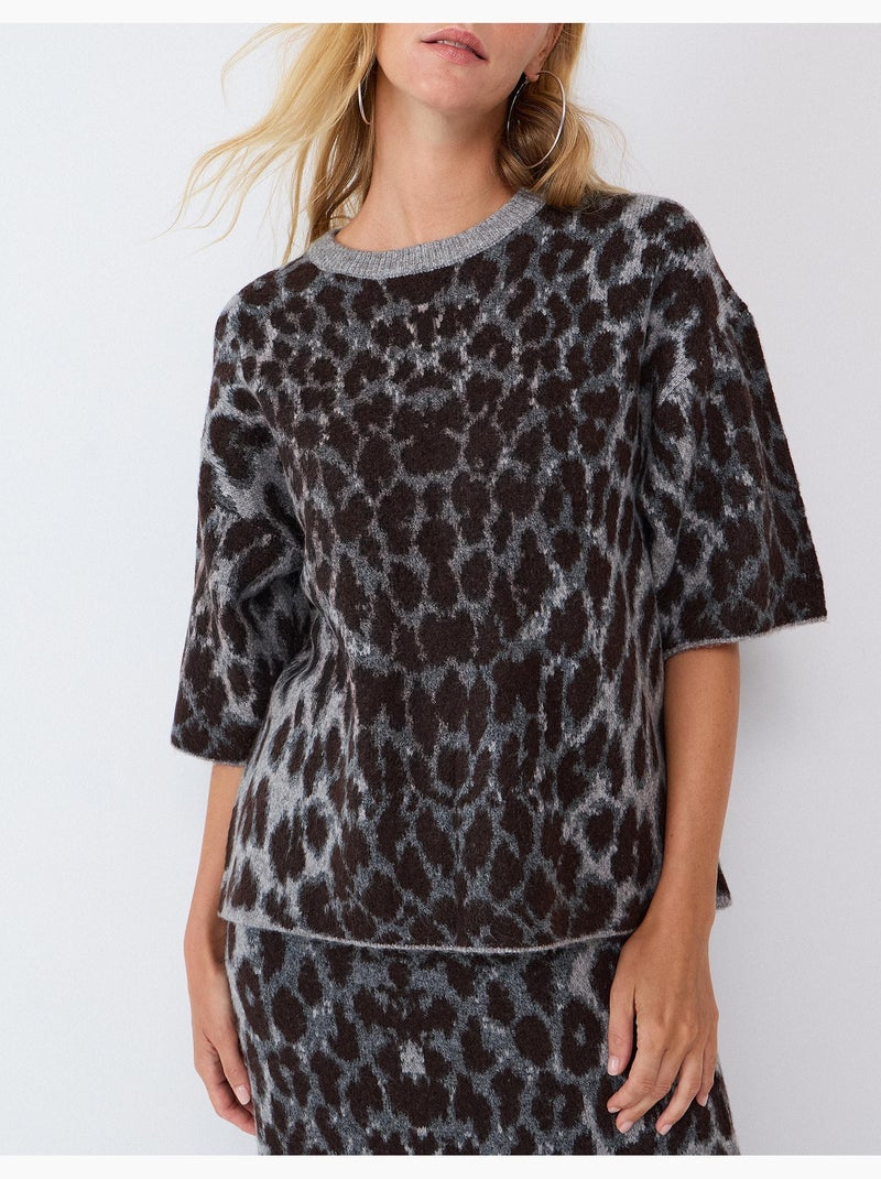 Gebreide trui met dierenprint, mo fashion Grijs - Kiabi