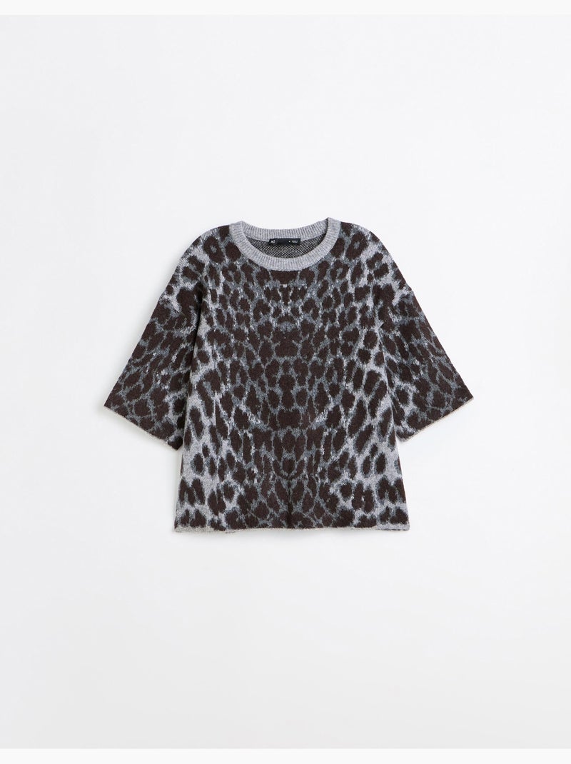 Gebreide trui met dierenprint, mo fashion Grijs - Kiabi