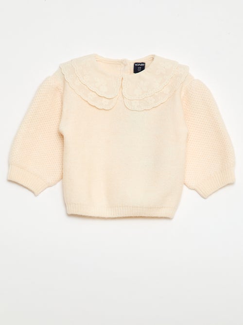 Gebreide trui met geborduurde Peter Pan-kraag - Kiabi