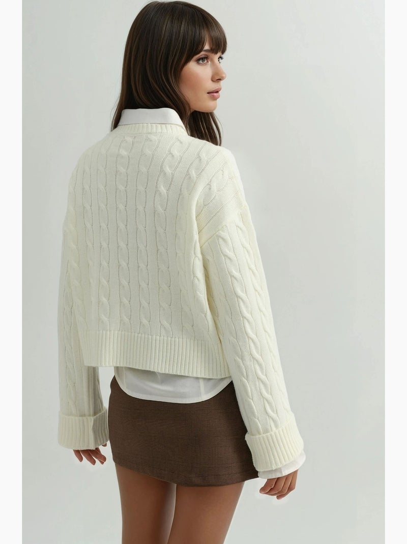 Gebreide trui met haarvlechtpatroon en borduursel hiccup Zand - Kiabi
