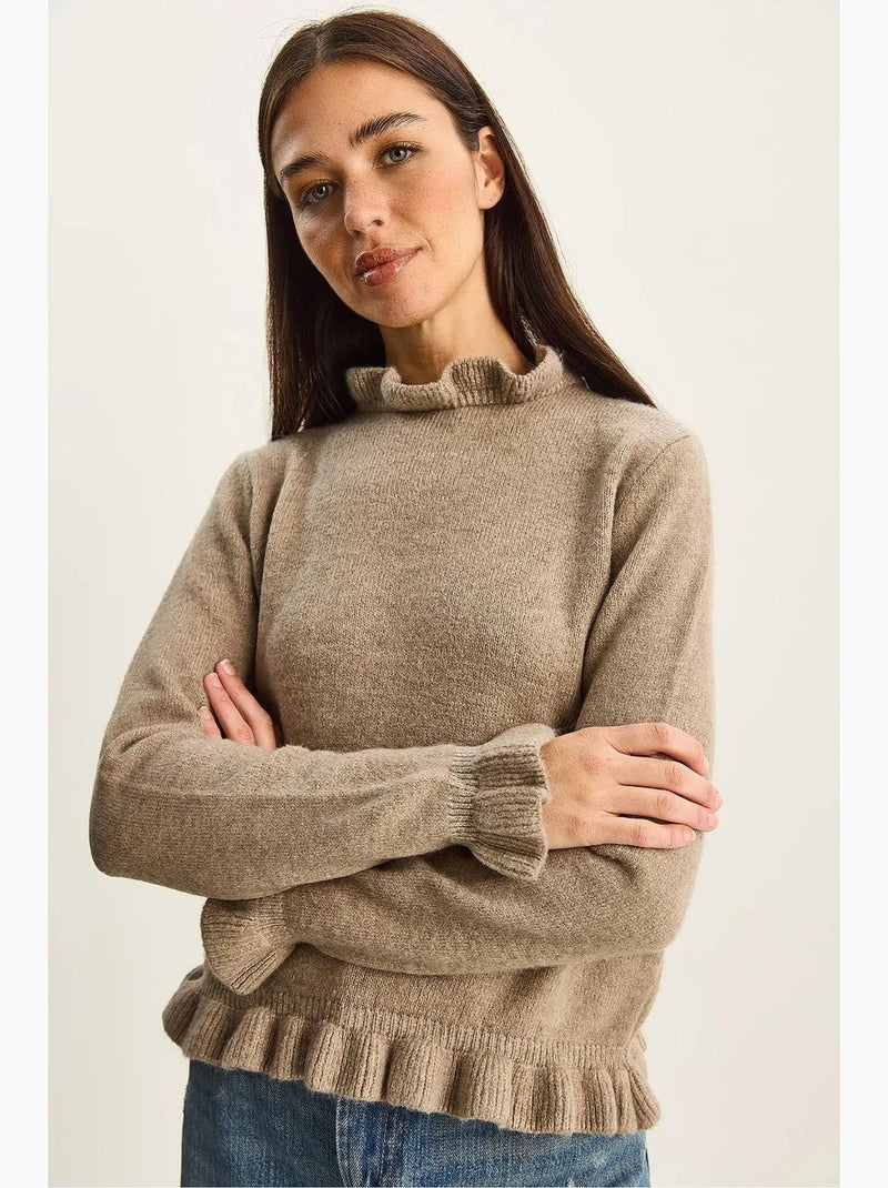 Gebreide trui met halve col en knoopsluiting lucci Klei-beige - Kiabi