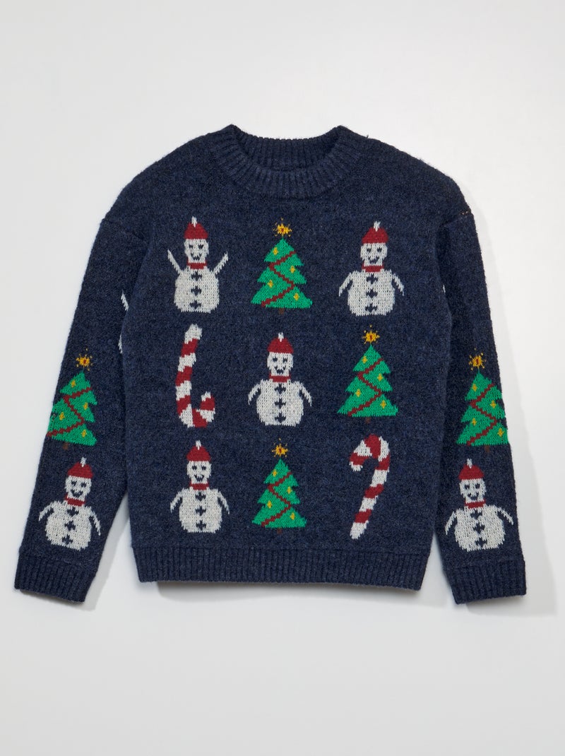 Gebreide trui met kerstmotief BLAUW - Kiabi