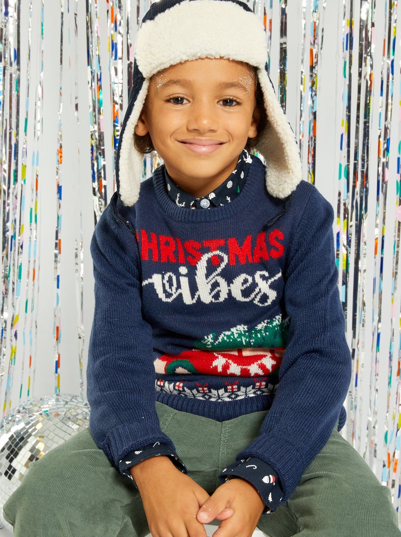Gebreide trui met kerstmotief BLAUW - Kiabi