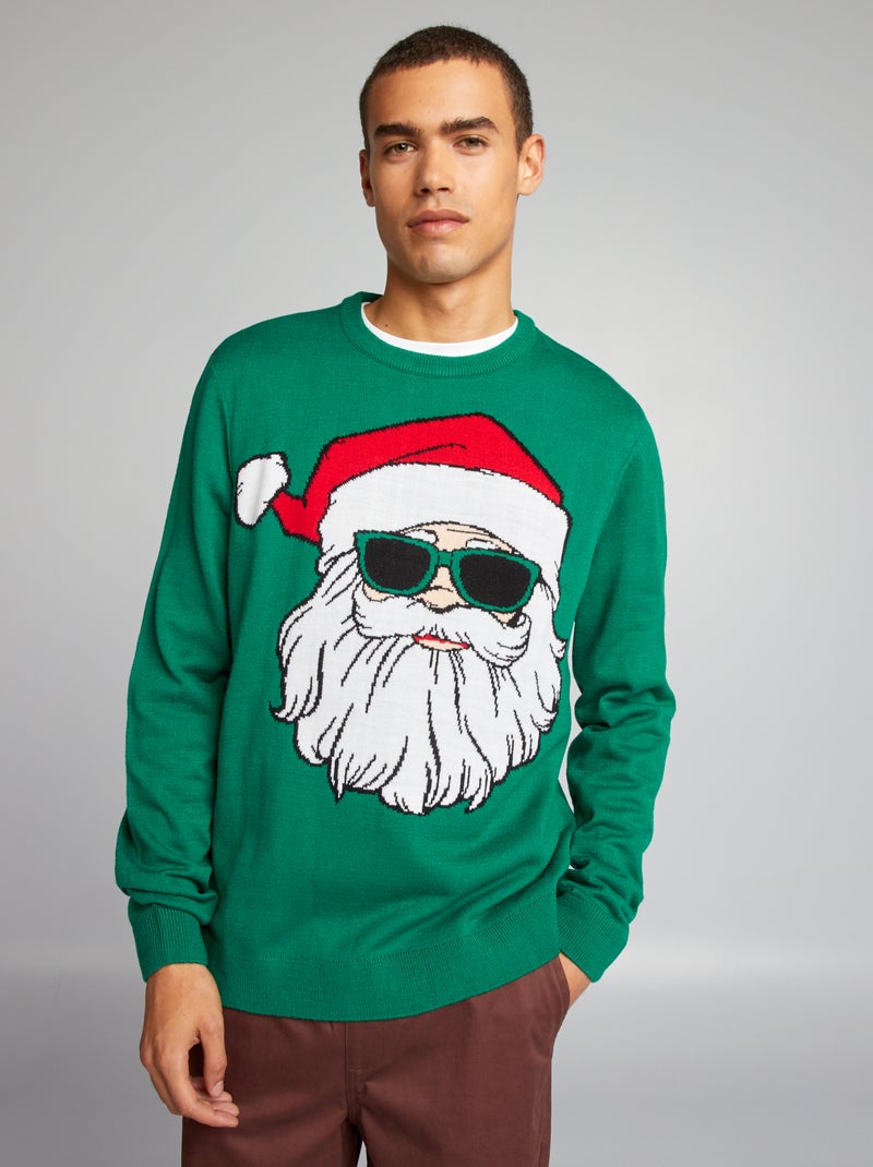Gebreide trui met kerstmotief GROEN - Kiabi