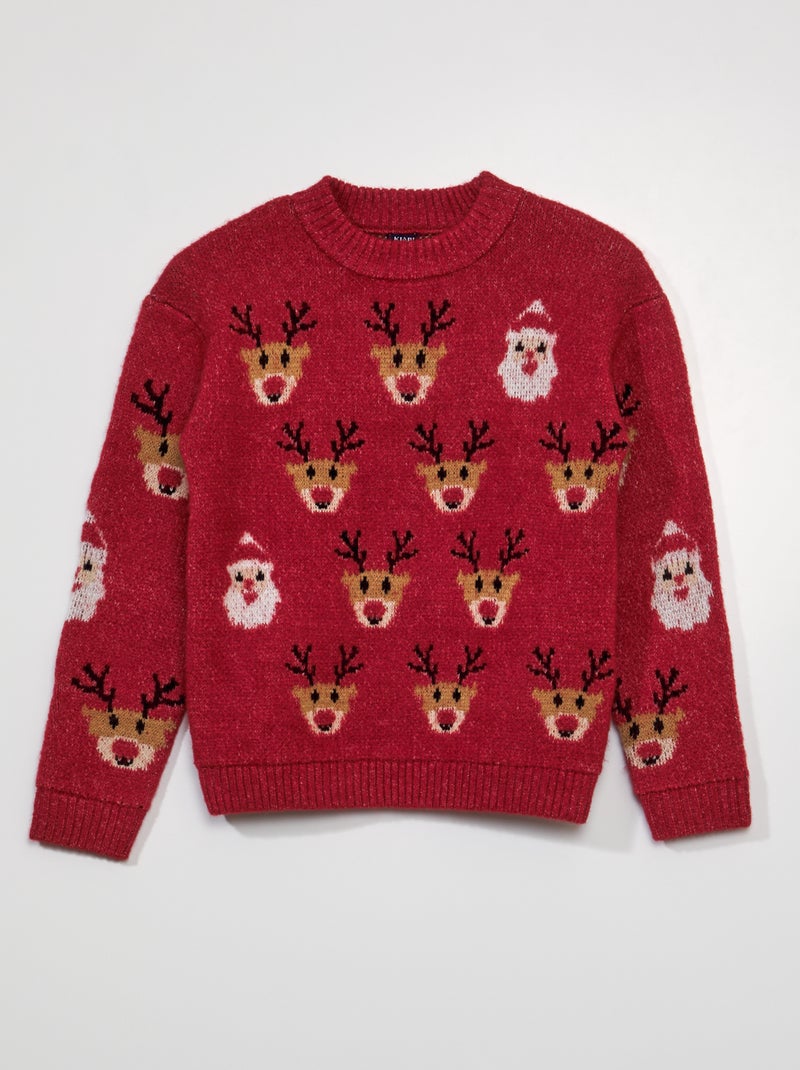Gebreide trui met kerstmotief ROOD - Kiabi