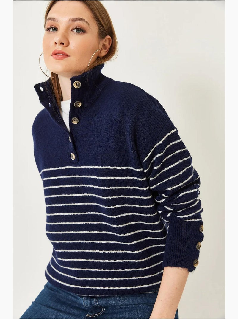 Gebreide trui met knoopjesmouwen lucci Marineblauw - Kiabi