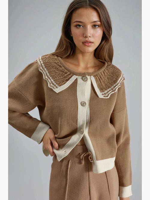 Gebreide trui met knoopsluiting en babykraag my fashion - Kiabi