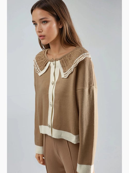 Gebreide trui met knoopsluiting en babykraag my fashion - Kiabi
