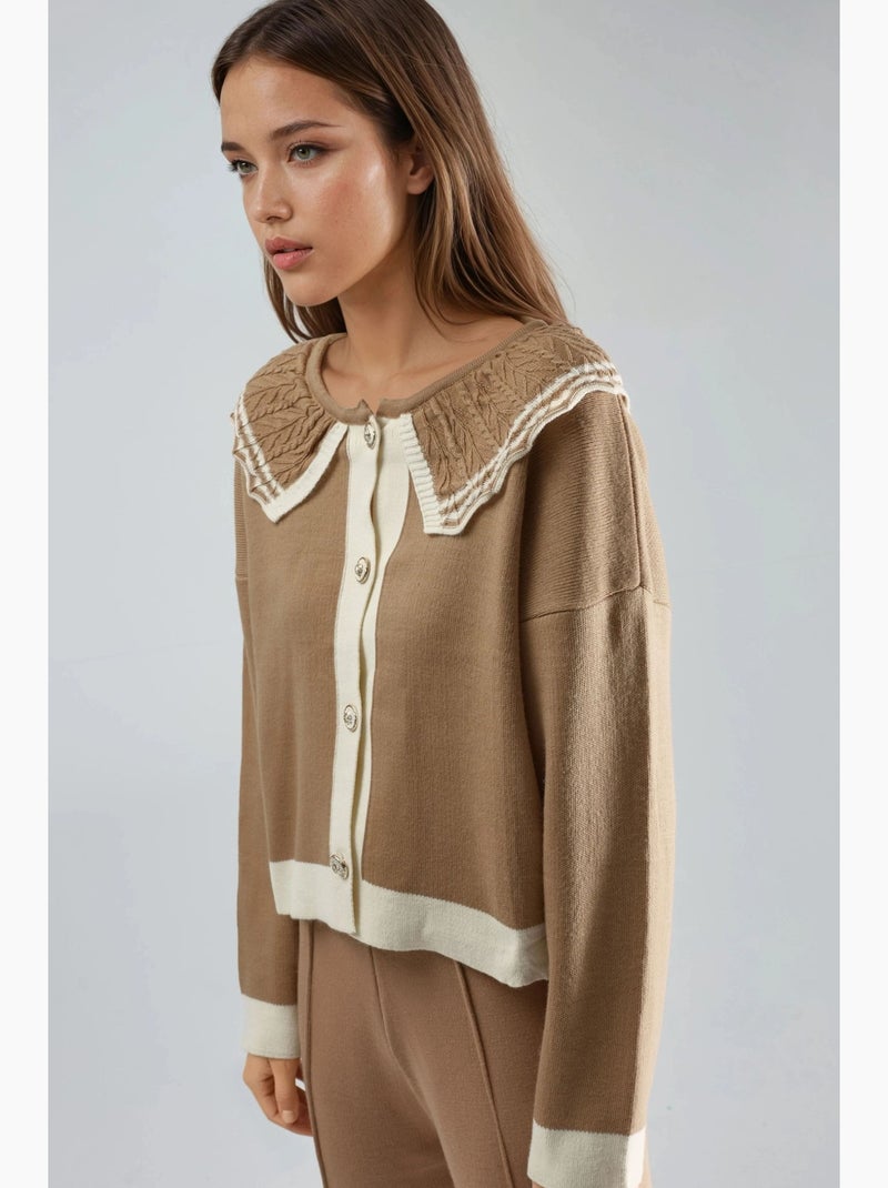 Gebreide trui met knoopsluiting en babykraag my fashion Camel - Kiabi