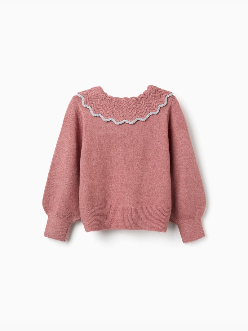 Gebreide trui met kraag in strikvorm en lurex Roze - Kiabi