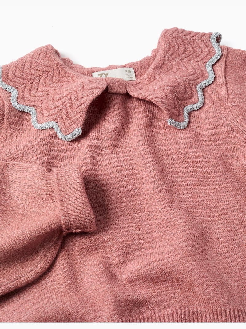 Gebreide trui met kraag in strikvorm en lurex Roze - Kiabi