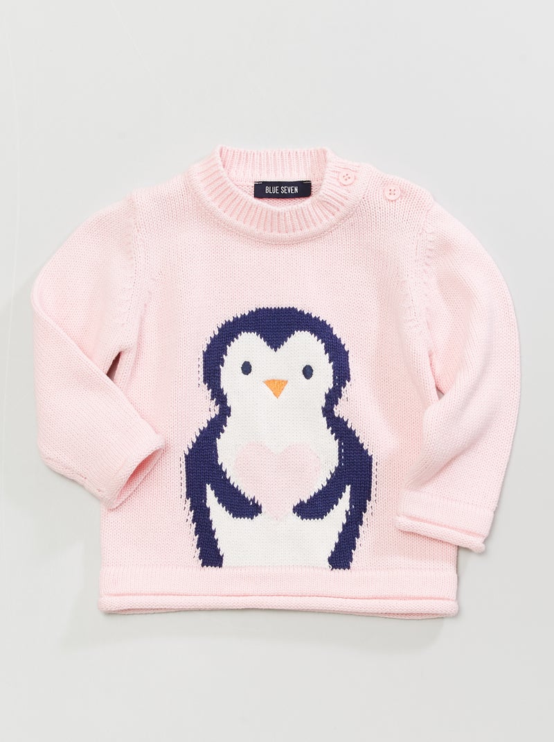Gebreide trui met pinguïnprint roze - Kiabi