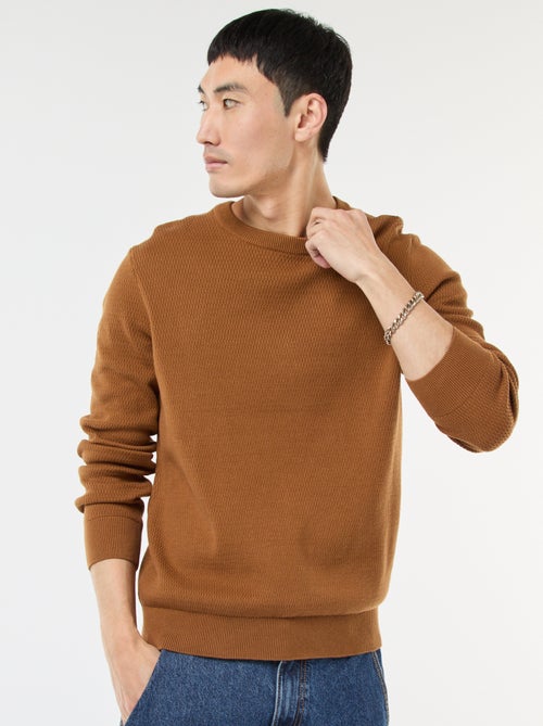 Gebreide trui met ronde hals en fantasiepatroontje - Kiabi