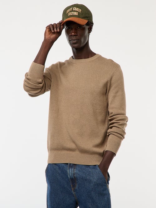 Gebreide trui met ronde hals en fantasiepatroontje - Kiabi