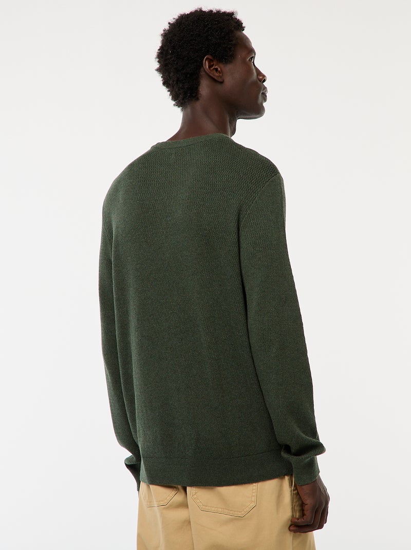 Gebreide trui met ronde hals en fantasiepatroontje Kaki - Kiabi